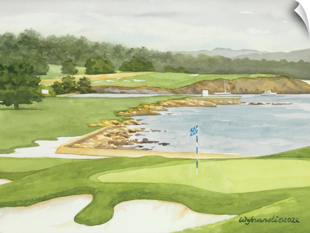 A grand and famous golf hole set along the Pacific Ocean.