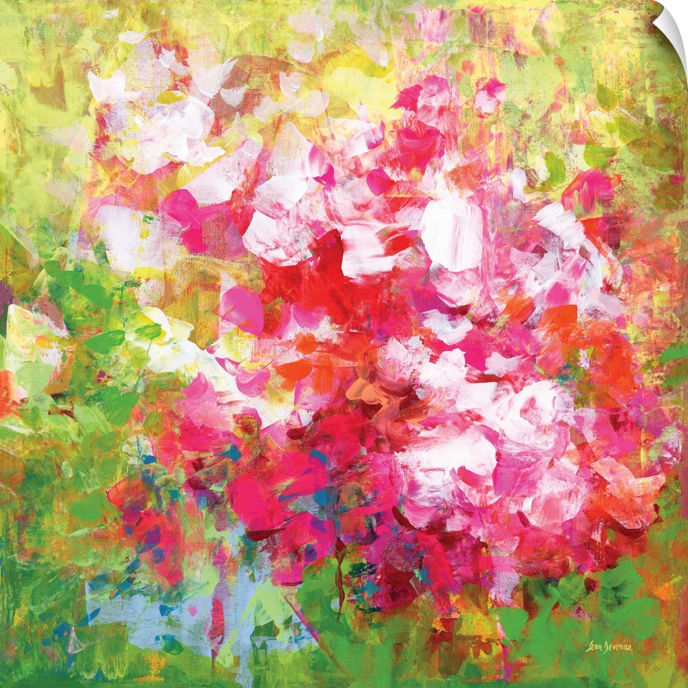 Vibrant colorful abstract floral painting.