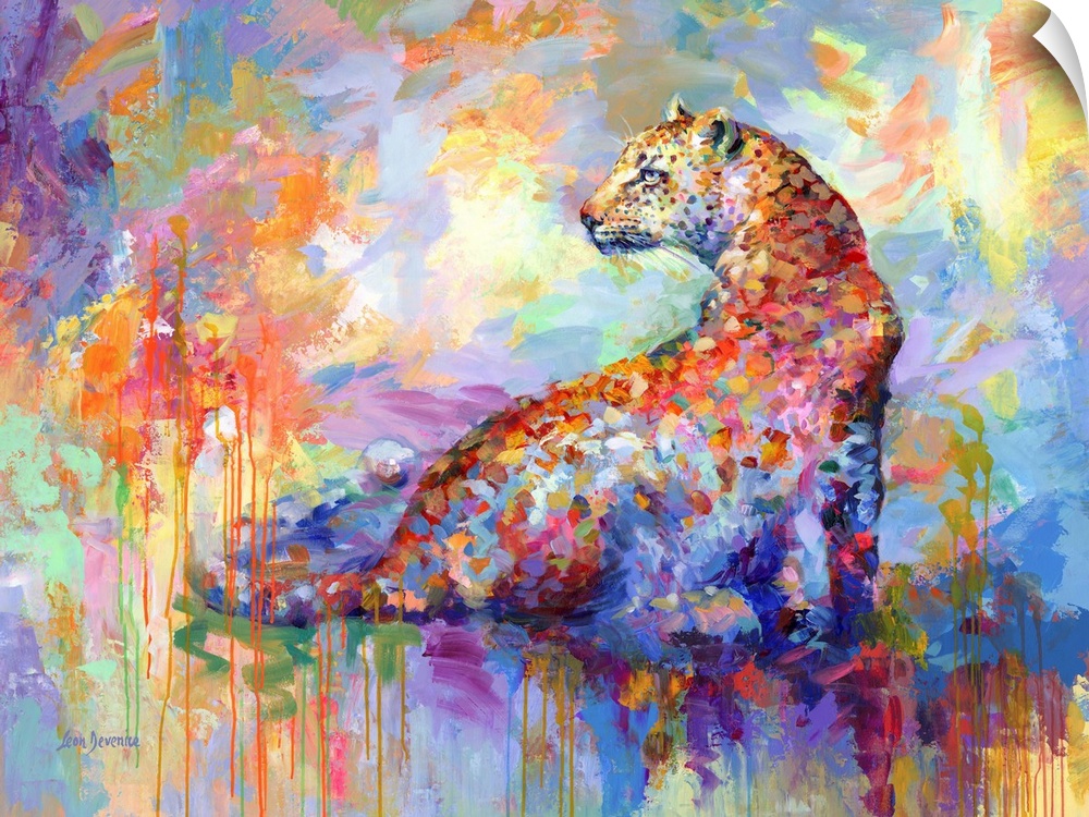 Contemporary painting of a vibrant and colorful leopard.