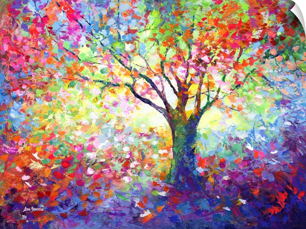 Contemporary painting of the colorful tree of life.