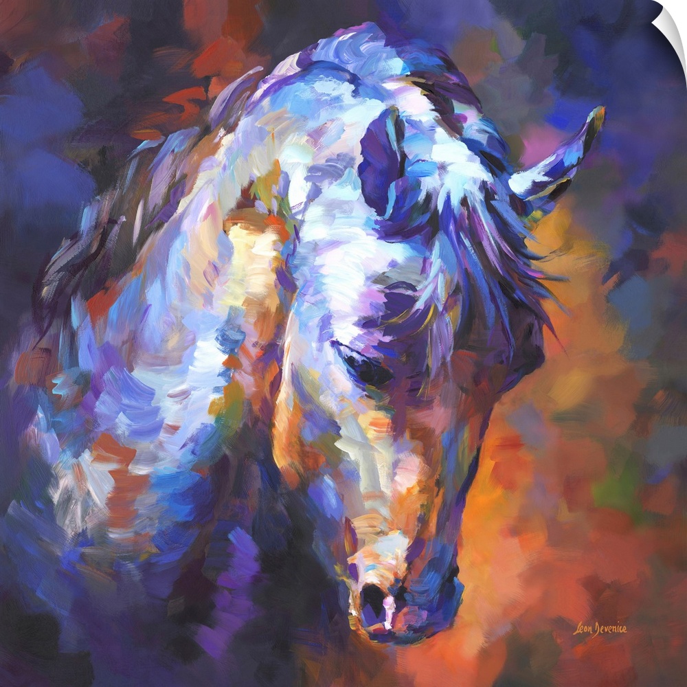 Contemporary painting of a vibrant and colorful horse portrait .