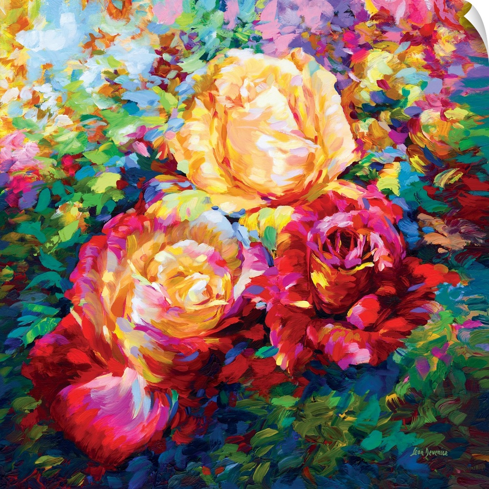 A vibrant and colorful contemporary painting of roses.