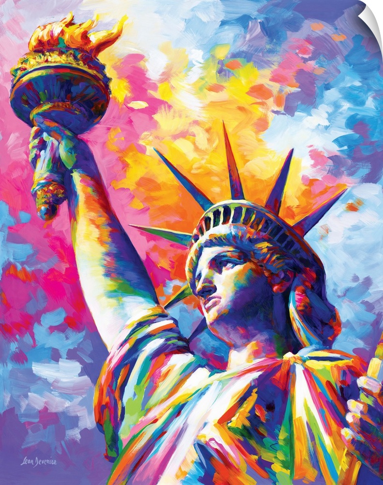 Vibrant and colorful contemporary painting of the Statue of Liberty in New York City.