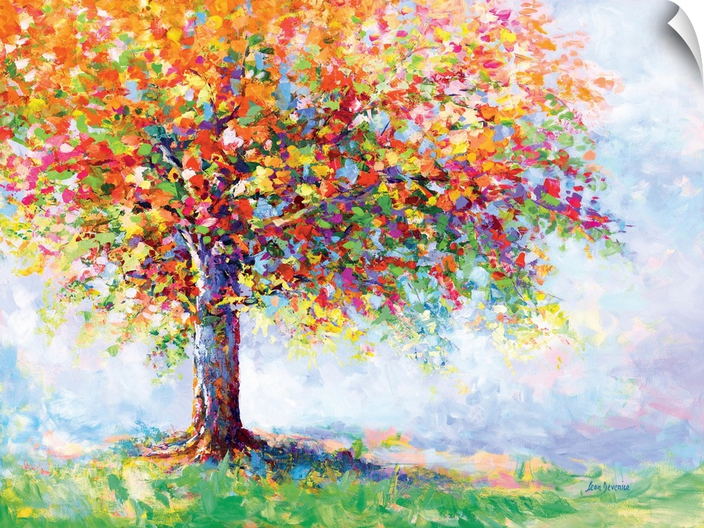 Contemporary painting of a colorful tree.