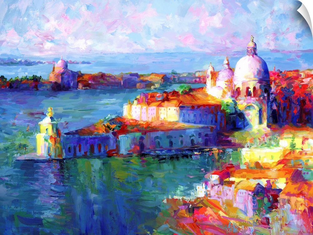Contemporary painting of Venice, Italy in bright colors.