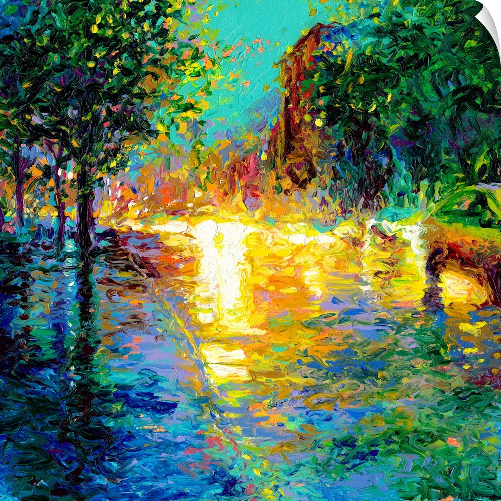 Brightly colored contemporary artwork of a fingerpainting of a Brooklyn street.