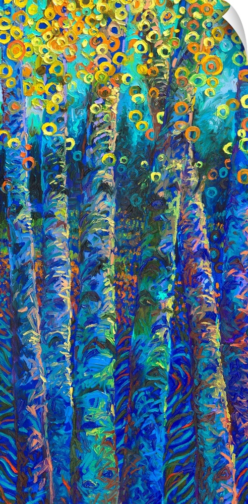 Brightly colored contemporary artwork of colorful trees.