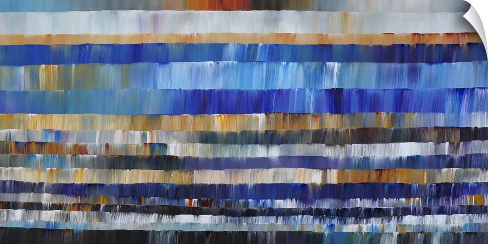 Abstract painting in layers of blue tones.