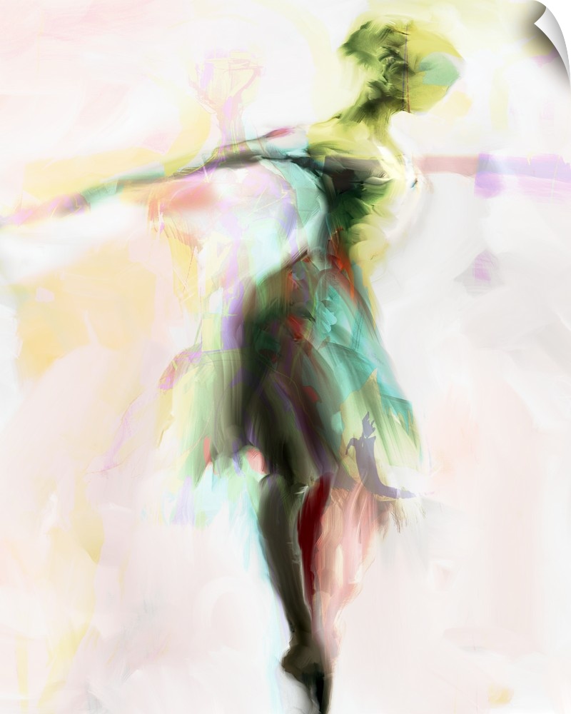Figurative painting of a ballerina dancing.