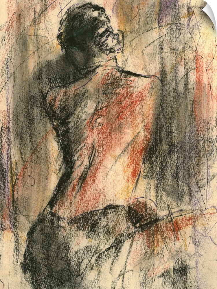 Charcoal artwork of a nude figure, seen from the back.