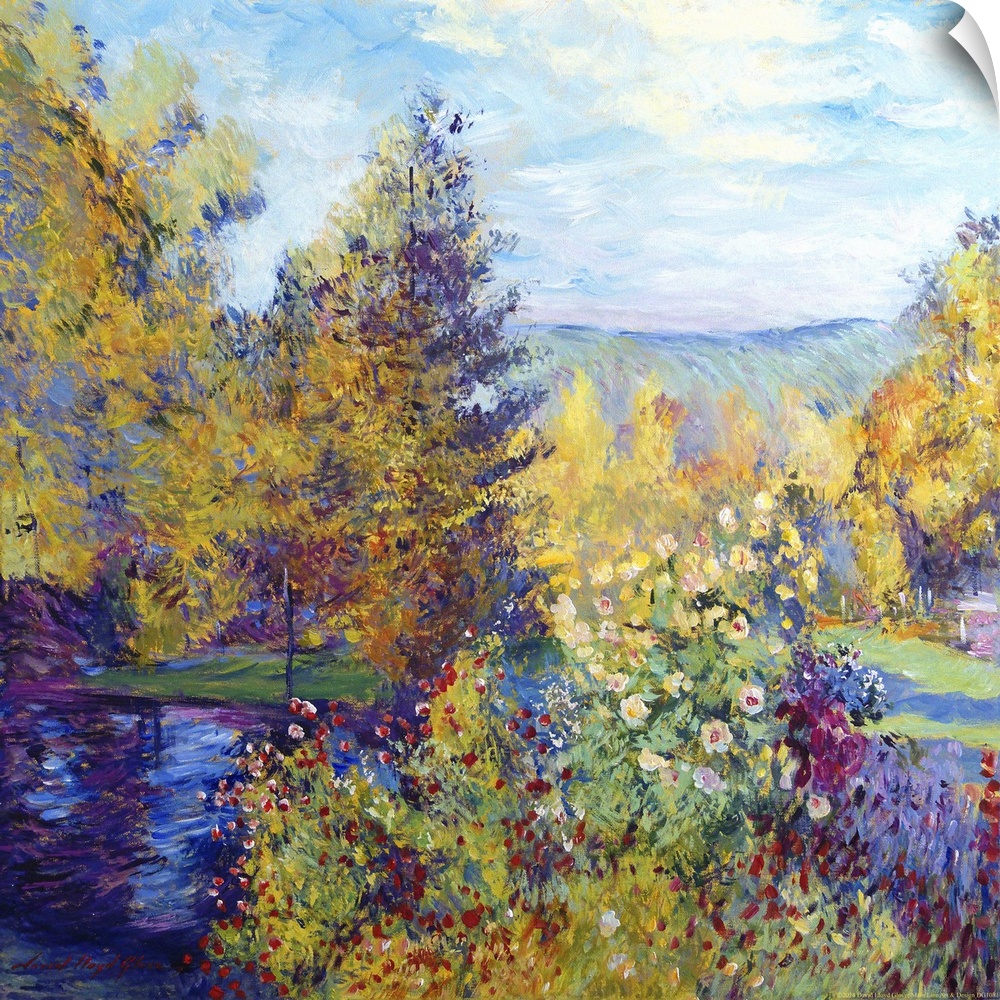 Landscape painting of the trees and flowers at Montgeron, inspired by Monet.