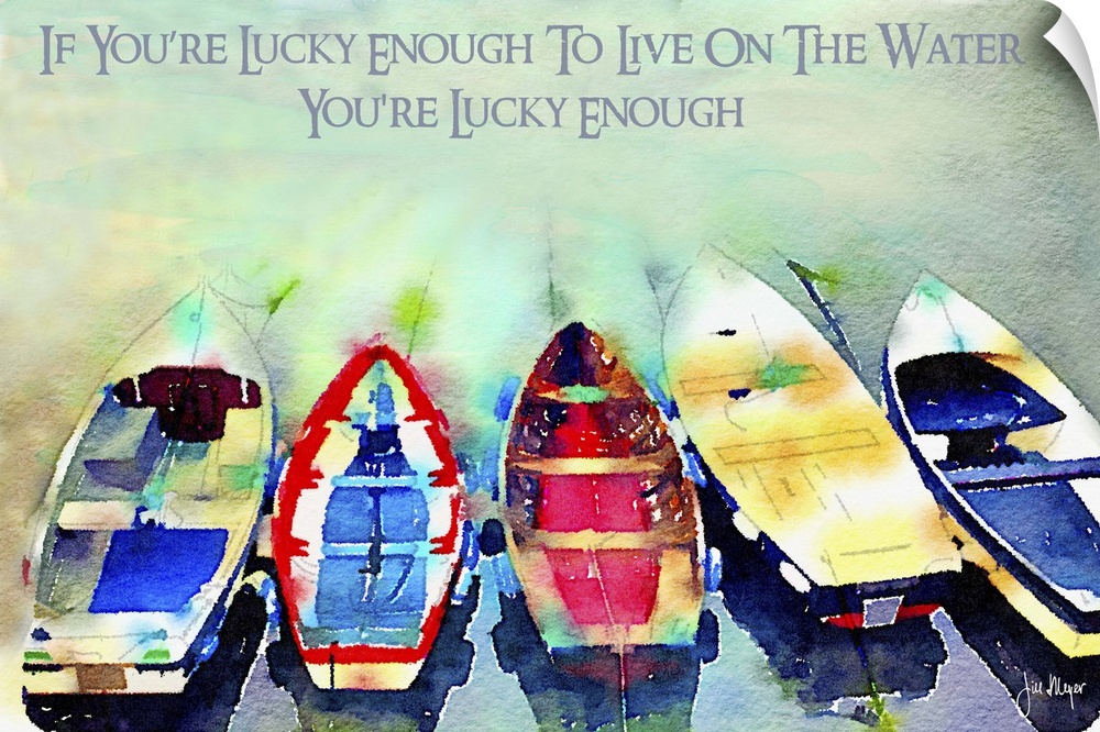 Row of colorful boats on the water with a sentiment of gratitude.