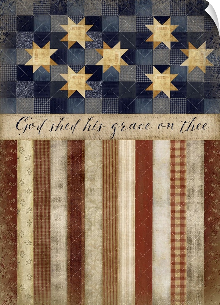 American flag painting made to resemble a traditional quilt.
