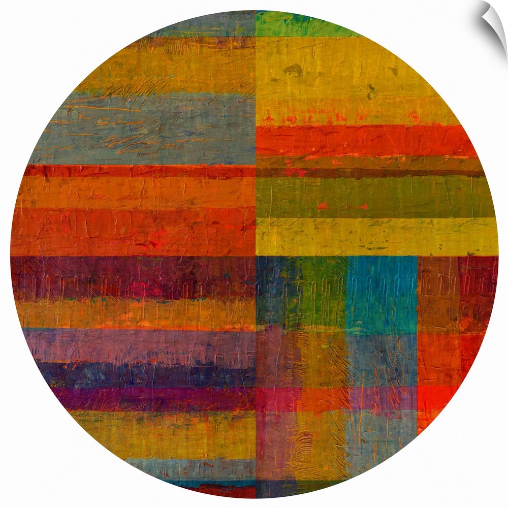 Abstract colorful stripes inside a circle shape.