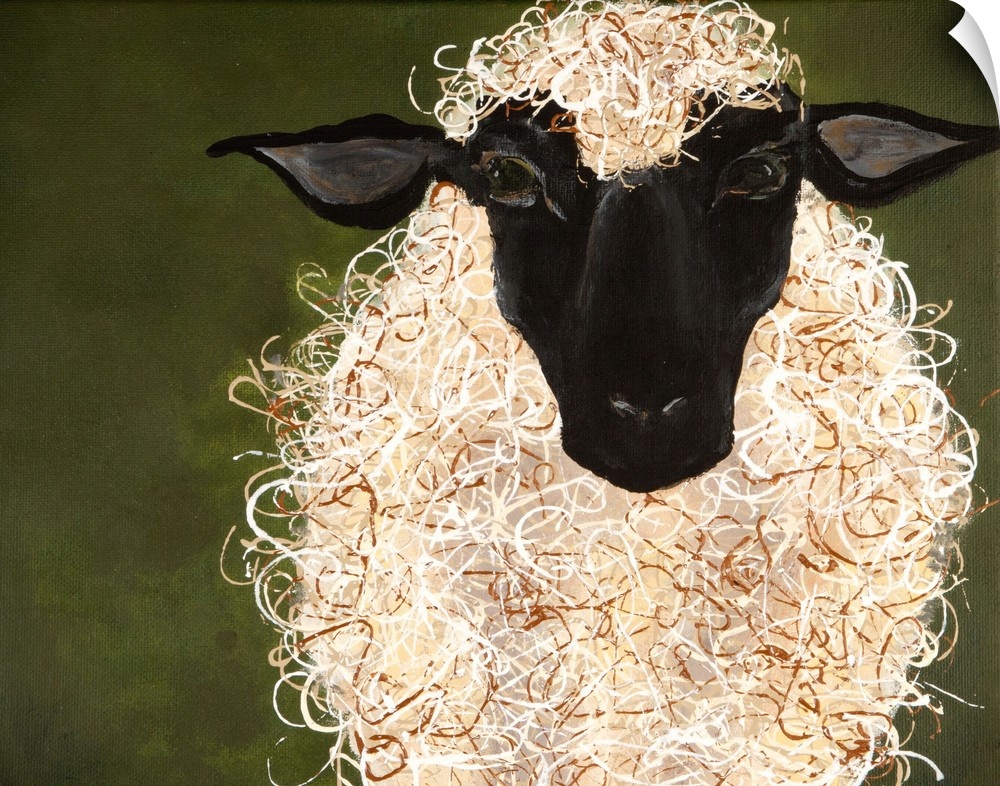 Painting of a sheep with curly wool.