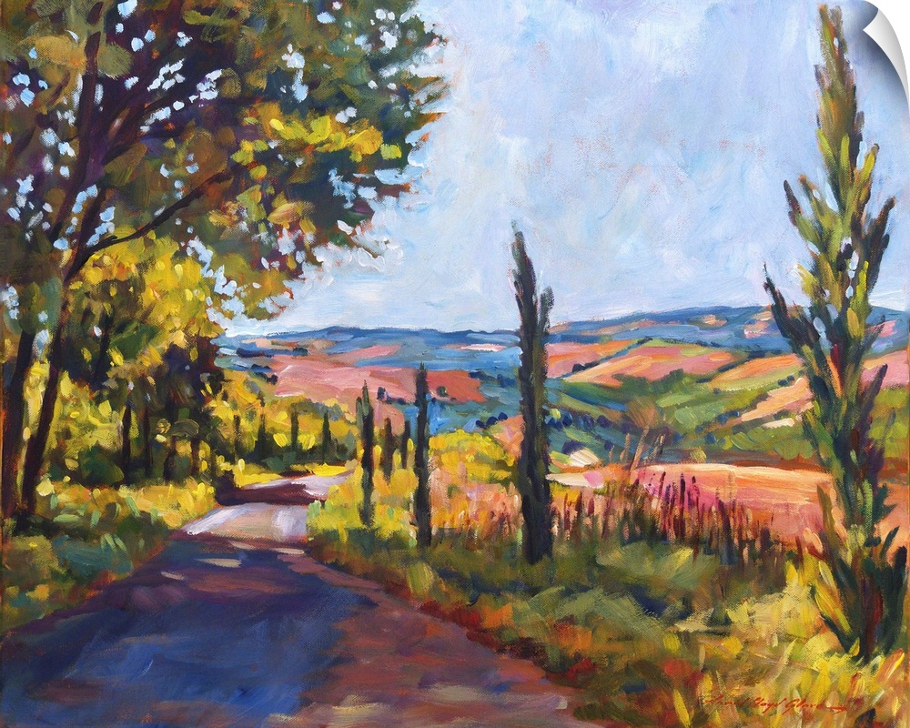 Painting of a road through the Tuscan countryside.