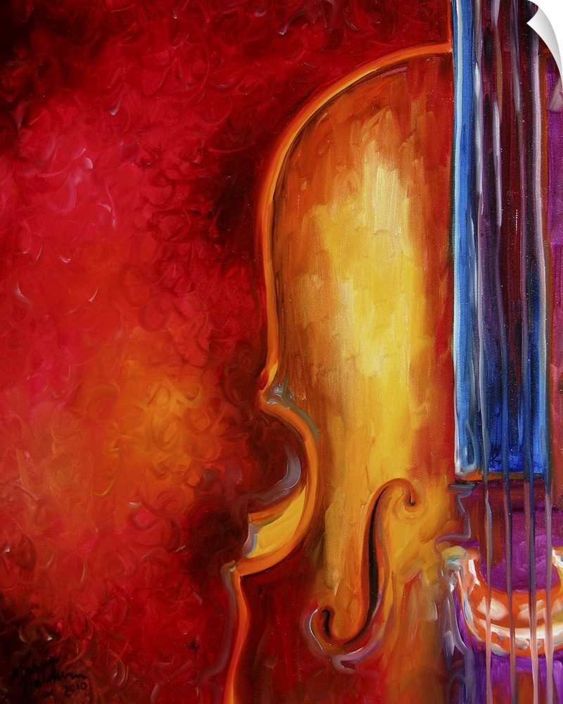 A contemporary abstract of the Cello with bold color and an unexpected composition.