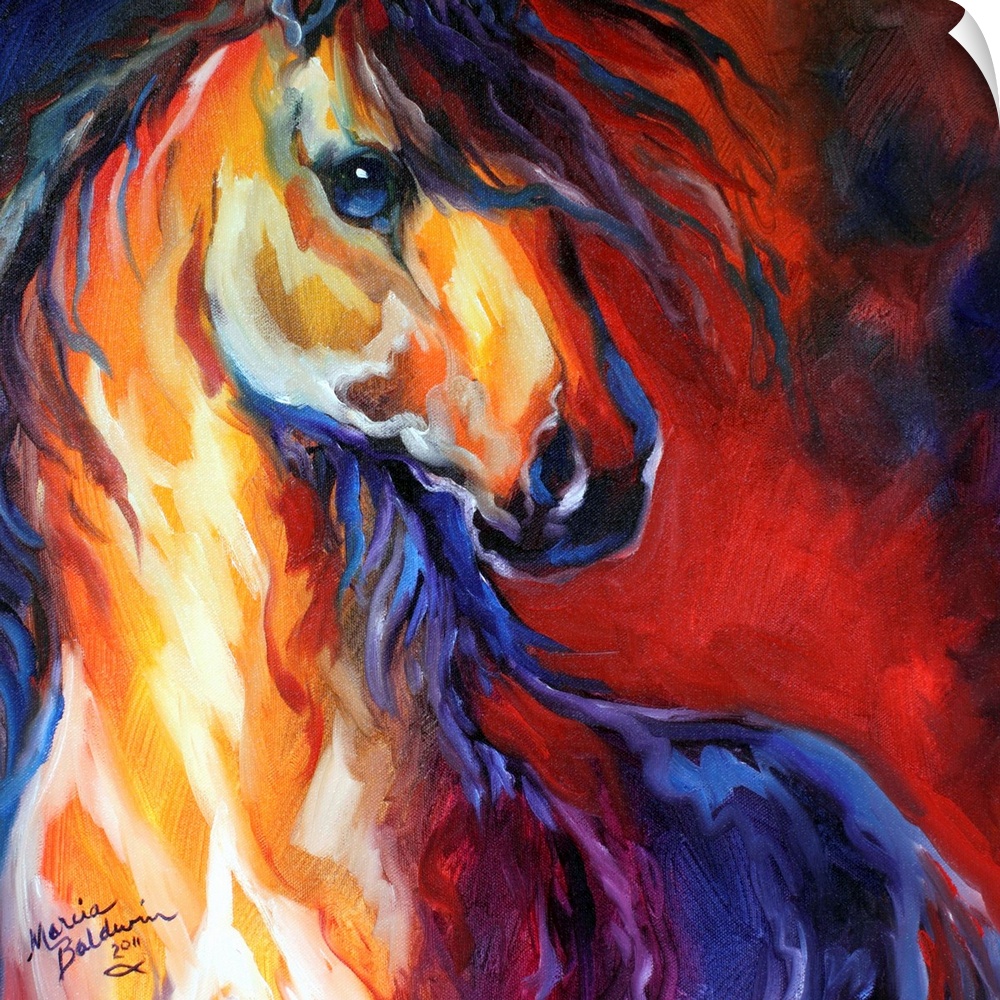 Square abstract painting of a bold stallion in a southwest color palette.