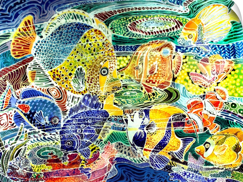 Tropical Fish composition in the Batik originally made on Watercolor Paper