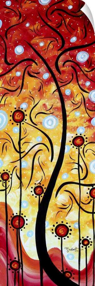 A Beautiful whimsical original MADART Painting. This artwork is bright with floating circles in blue