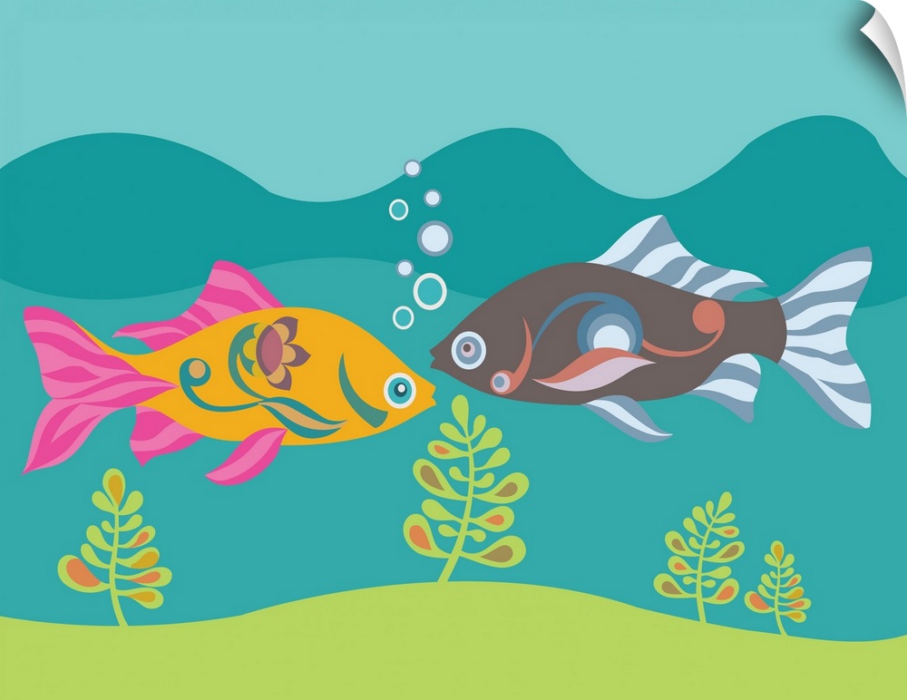 Whimsy illustration of two fish underwater.