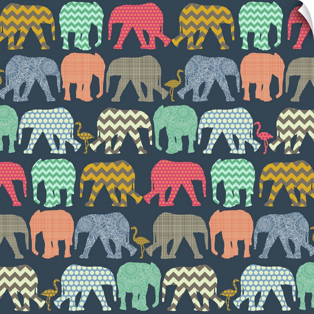 repeating pattern ~ geo baby elephants and flamingos