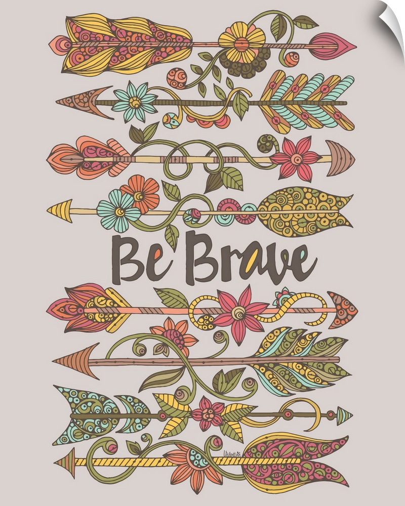 "Be Brave" written in the center of intricately designed arrows decorated with flowers.