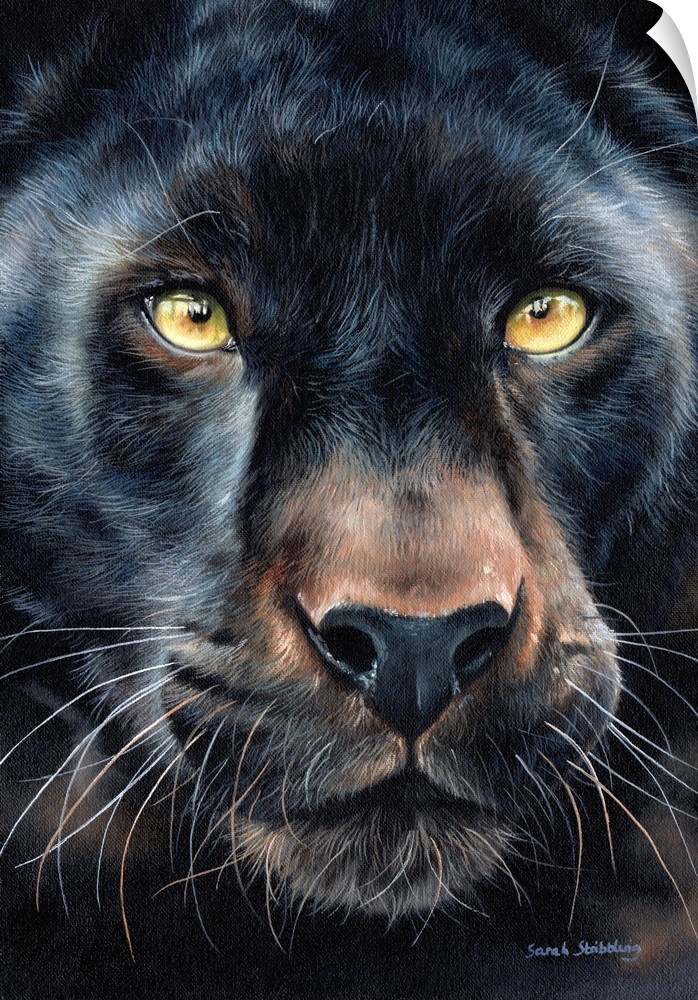 Oil painting on canvas of a Black panther.