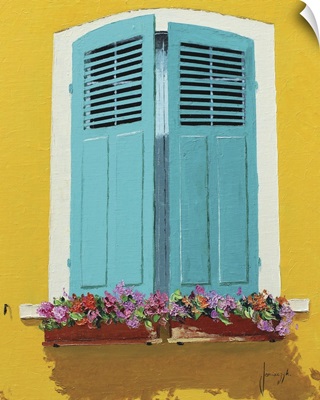 Blue Shutters And Flowerbox