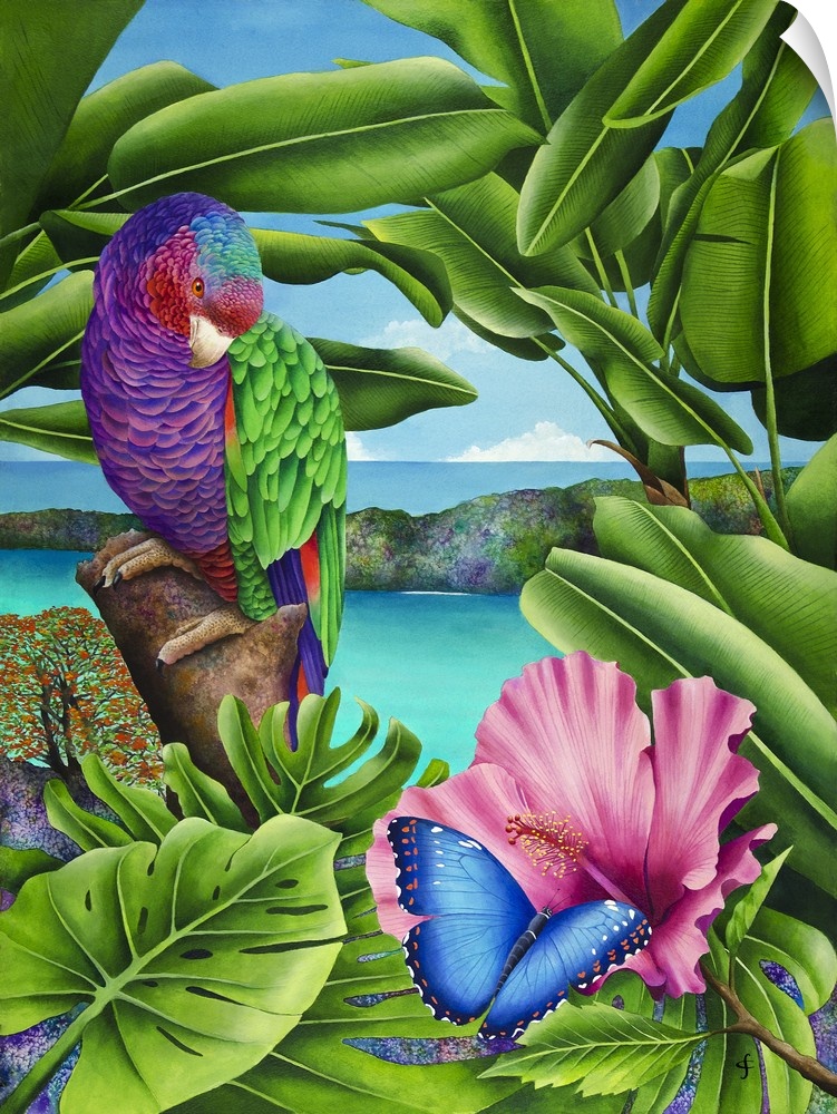 Colorful tropical themed artwork using bright and vibrant colors.