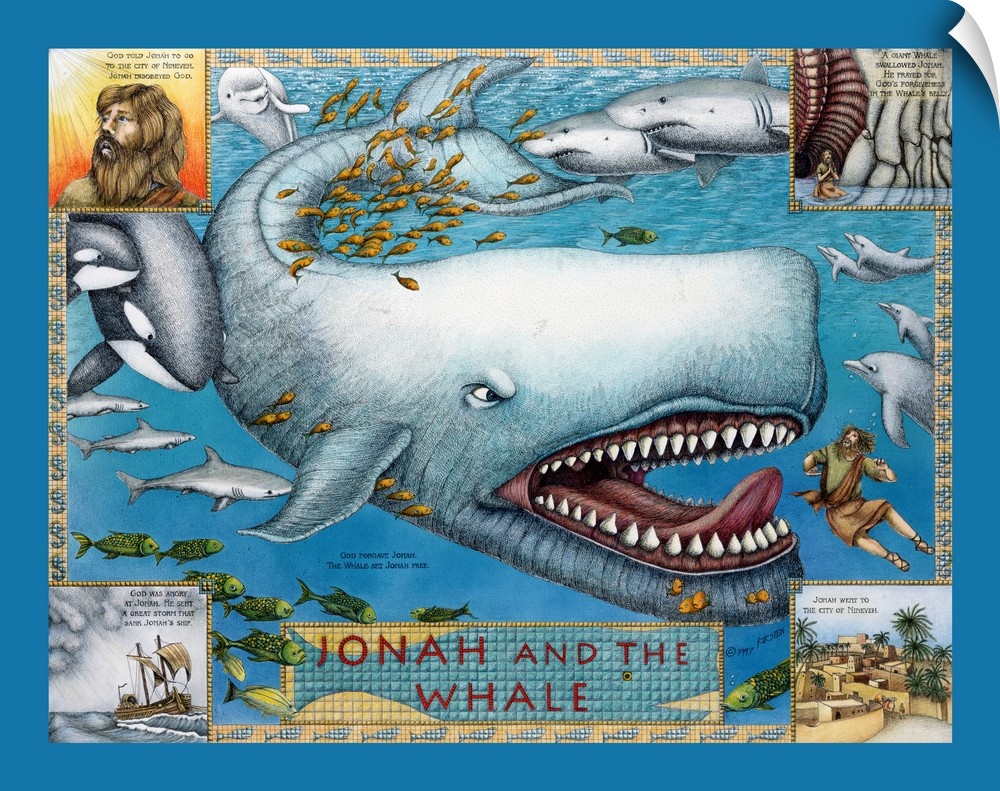 Educational illustration of the biblical story of Jonah and the Whale.