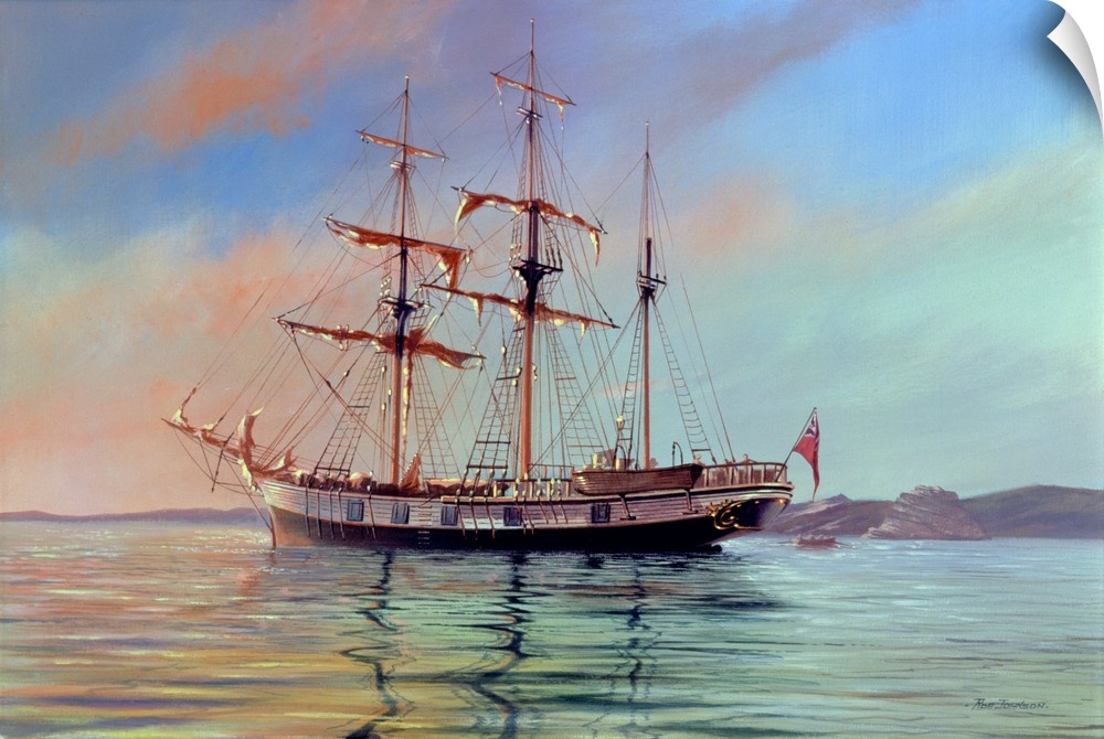 Painting of of an old naval vessel traversing the open sea.
