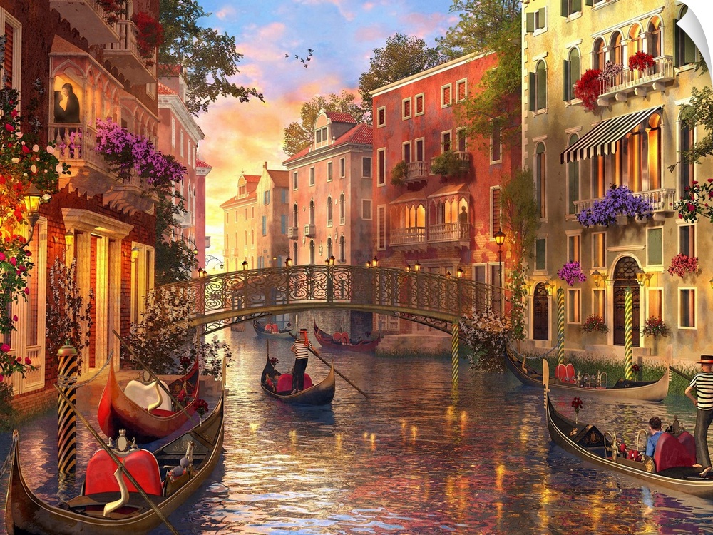 Illustration of an evening sunset in Venice.