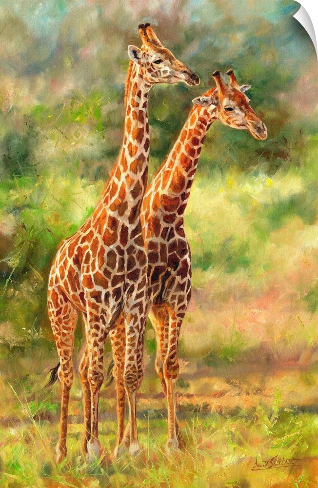 Pair of Giraffes, oil on canvas.