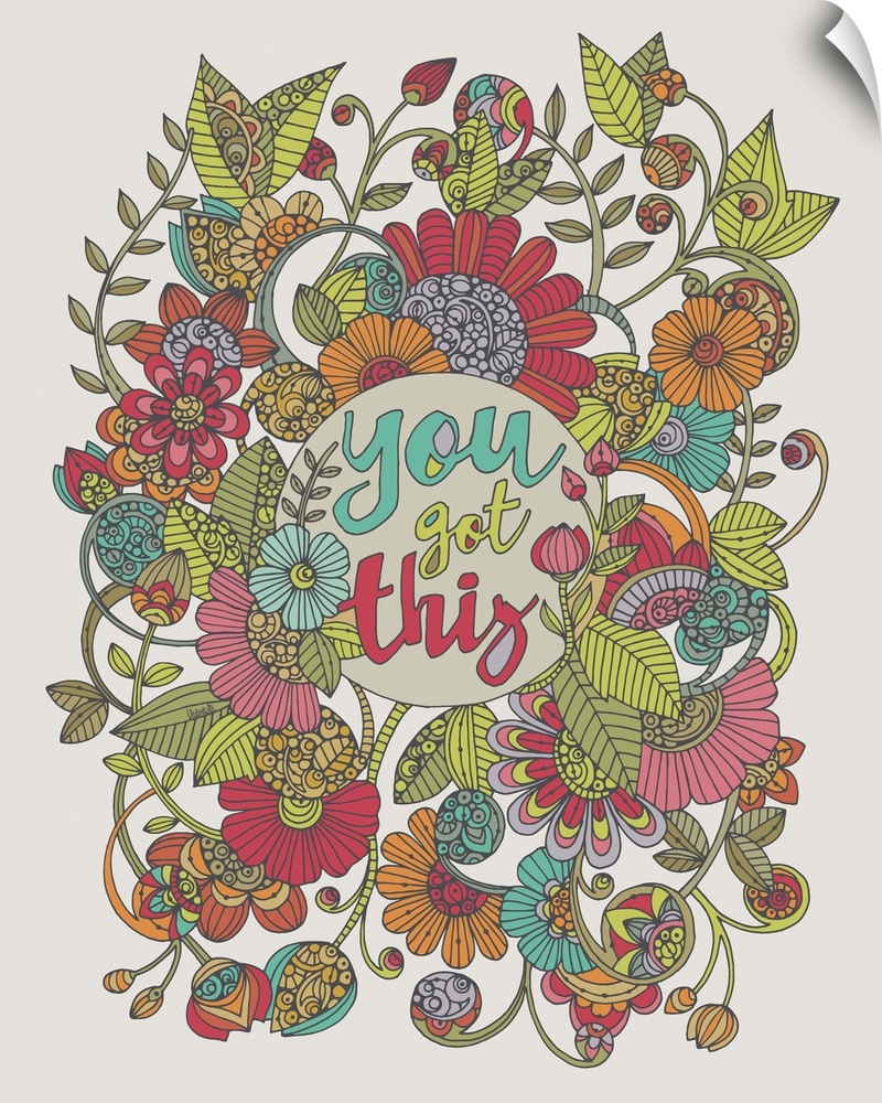 Illustration of intricately drawn flowers with the phrase "You Got This" written in the center.
