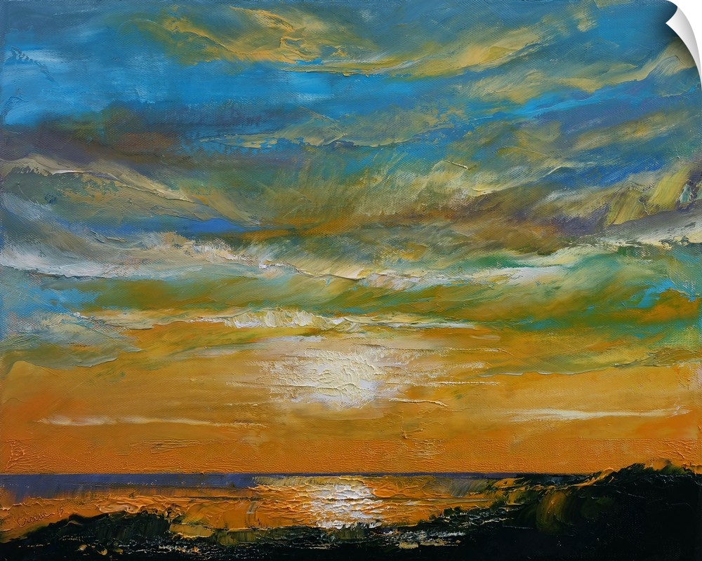 A contemporary painting of a colorful sunset.