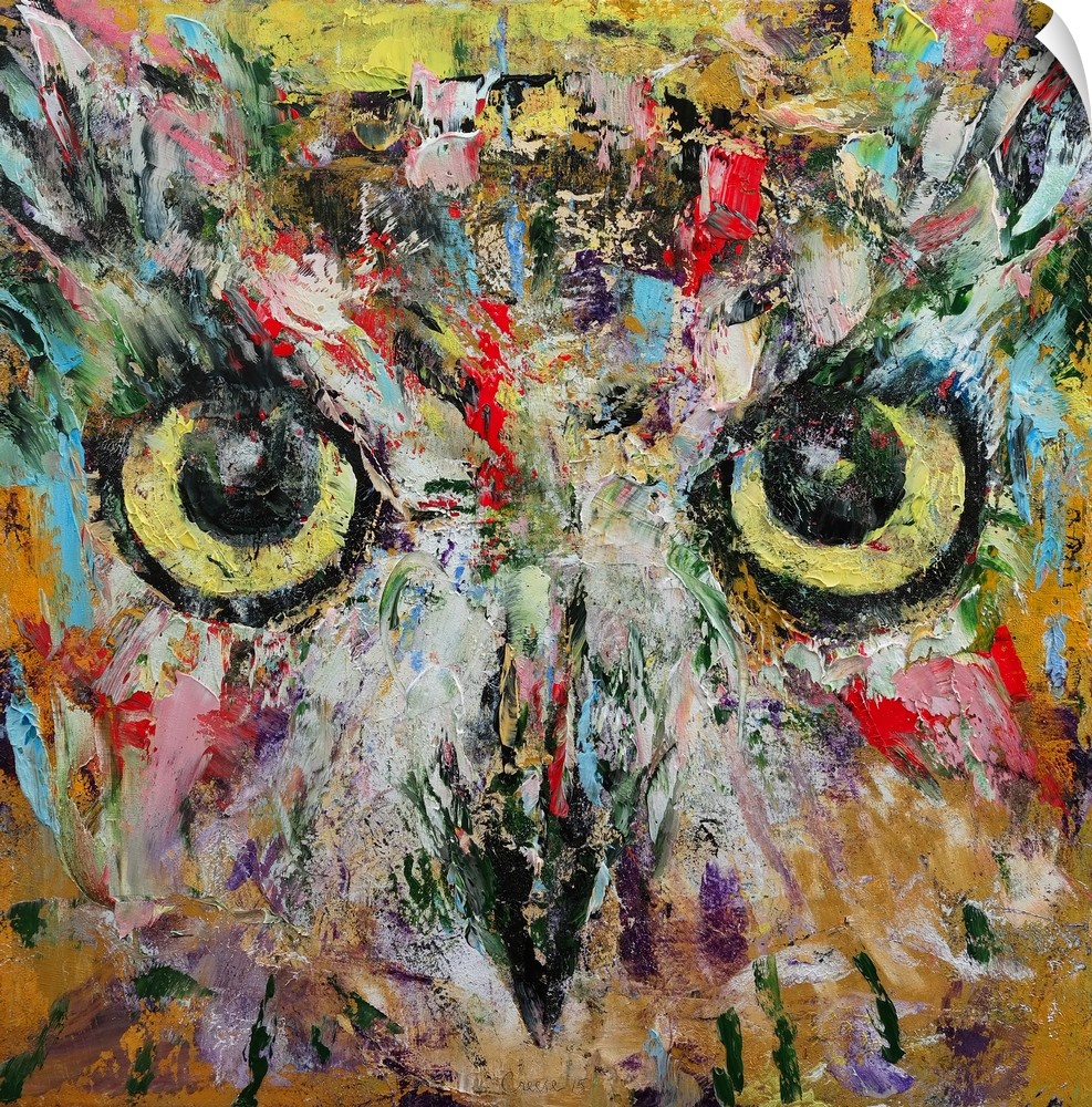A contemporary painting of a close-up portrait of an owl.