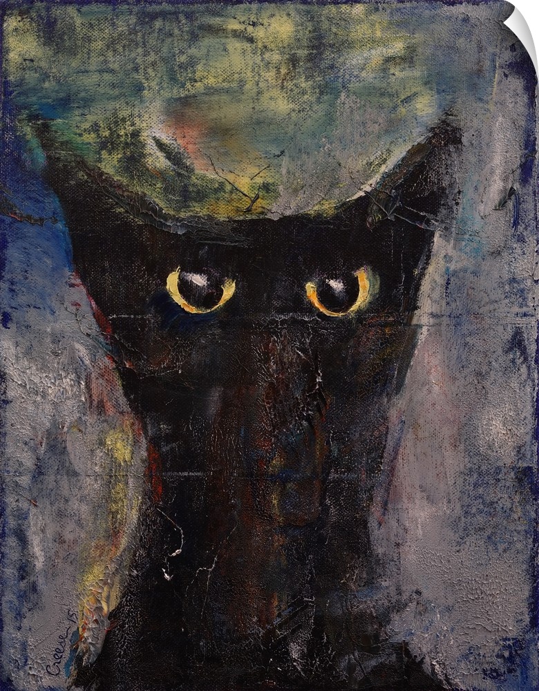 A contemporary painting of a black cat portrait.