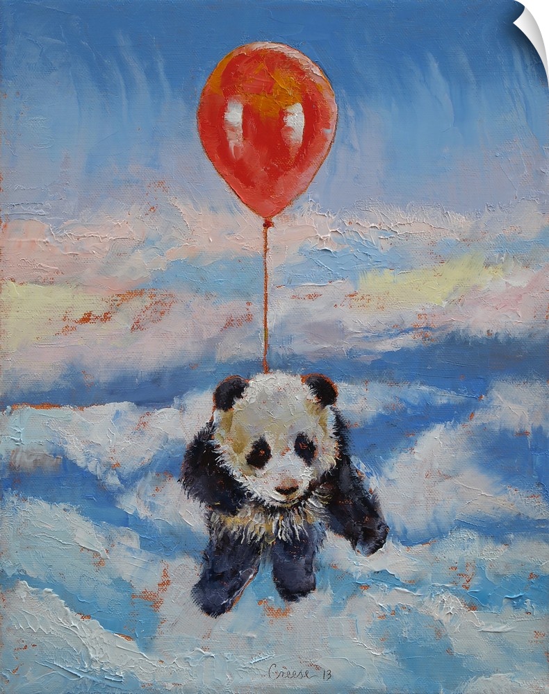 Decorative wall art for a childos room or nursery this is a Giclee print of an oil painting. The scene shows a small panda...
