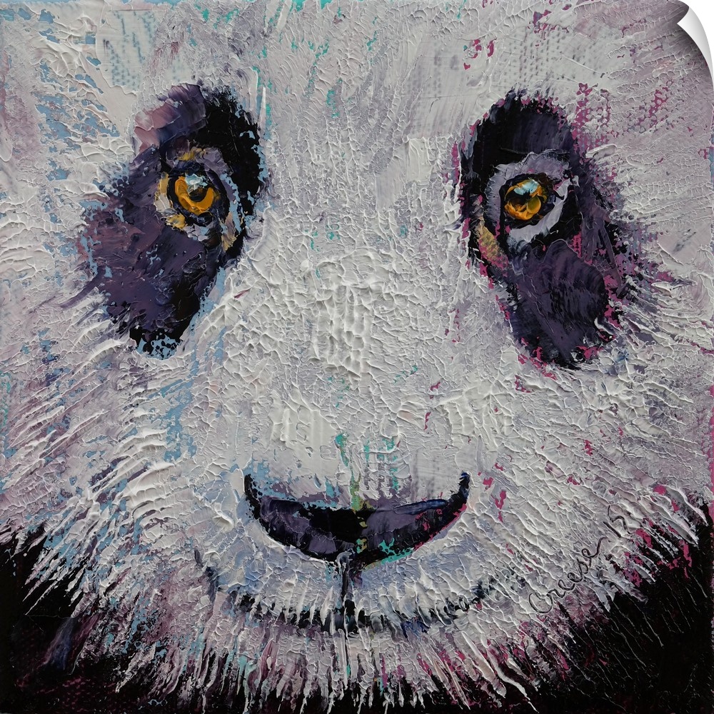 A contemporary painting of a portrait of a panda bear.
