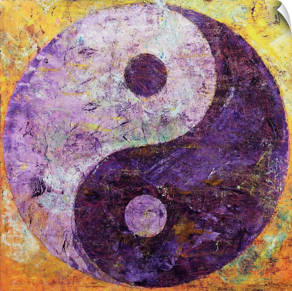 A contemporary painting of a purple yin yang.