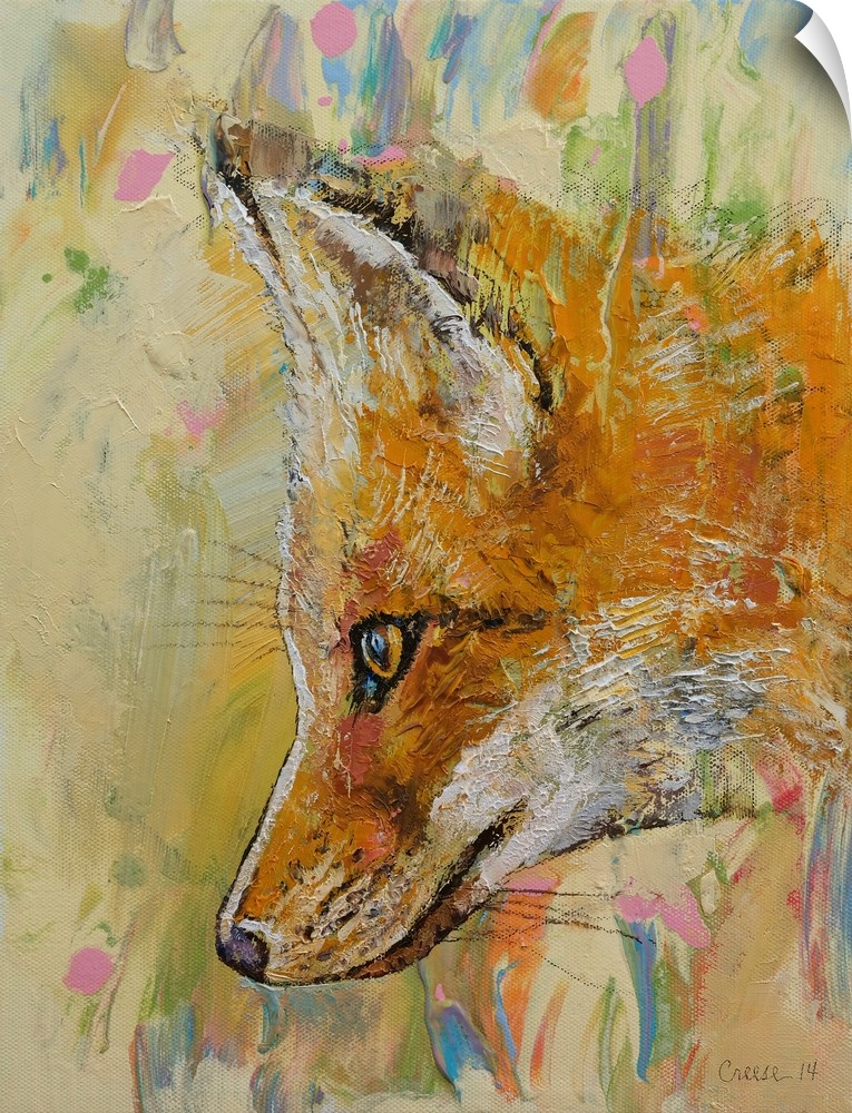 A contemporary painting of a red fox profile.