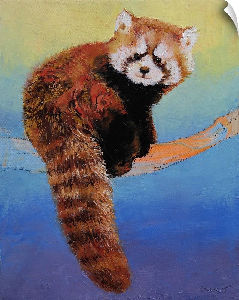 A contemporary painting of a red panda portrait.