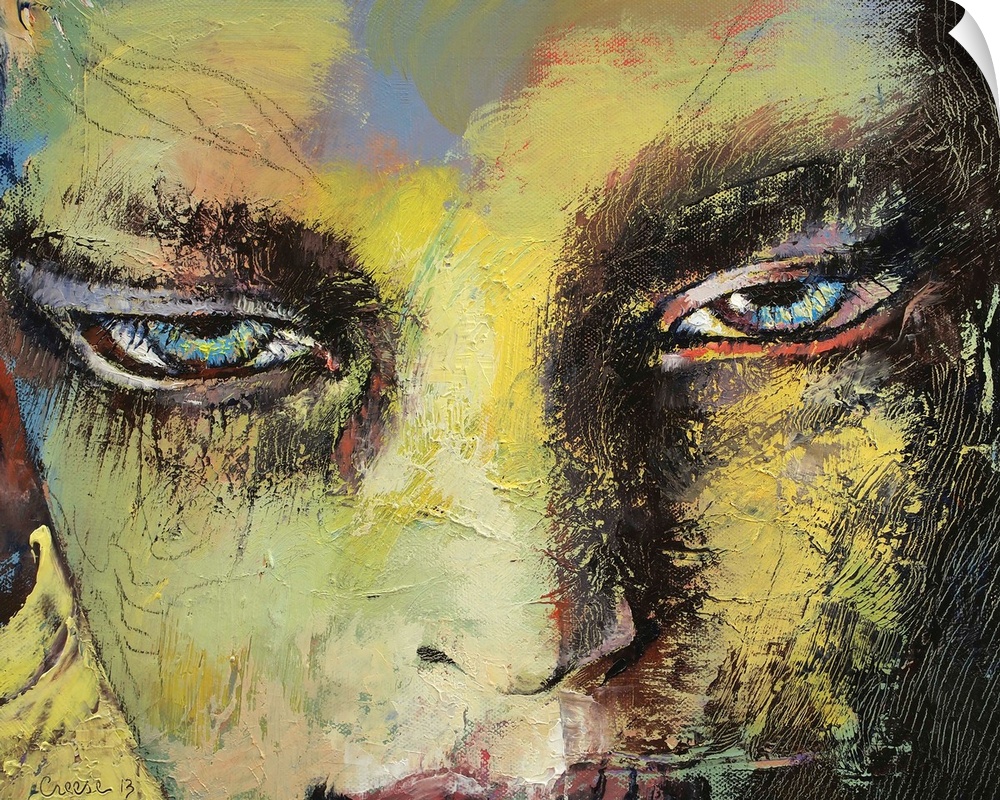 Contemporary painting of a close-up on the face of Shiva the Hindu deity.