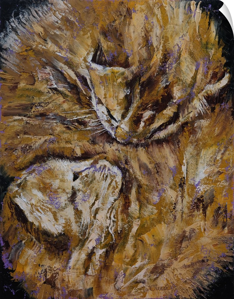Contemporary painting of pale orange kittens curled up together,