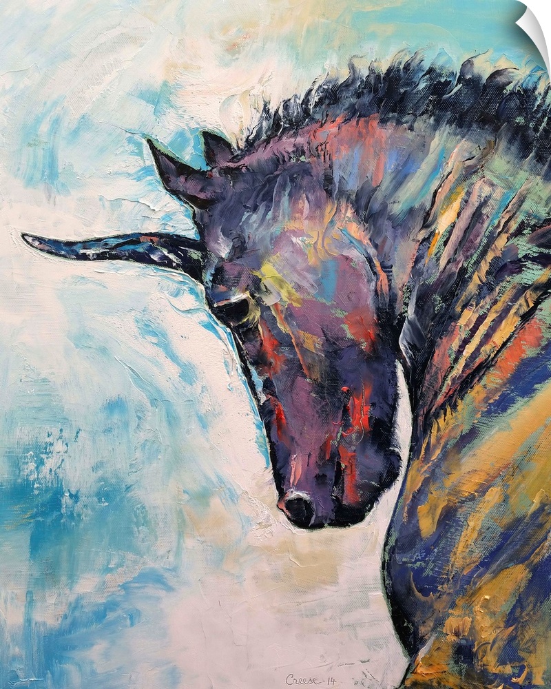 Contemporary painting of a black unicorn.