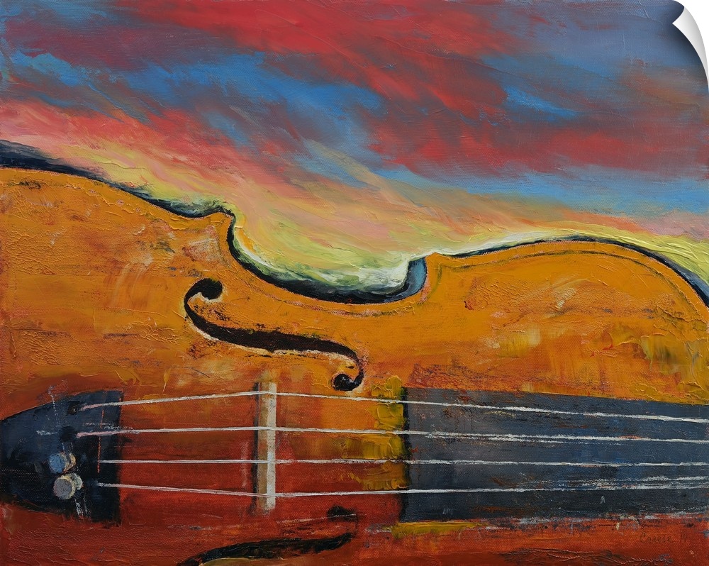 Contemporary painting of a close-up view of a violin.