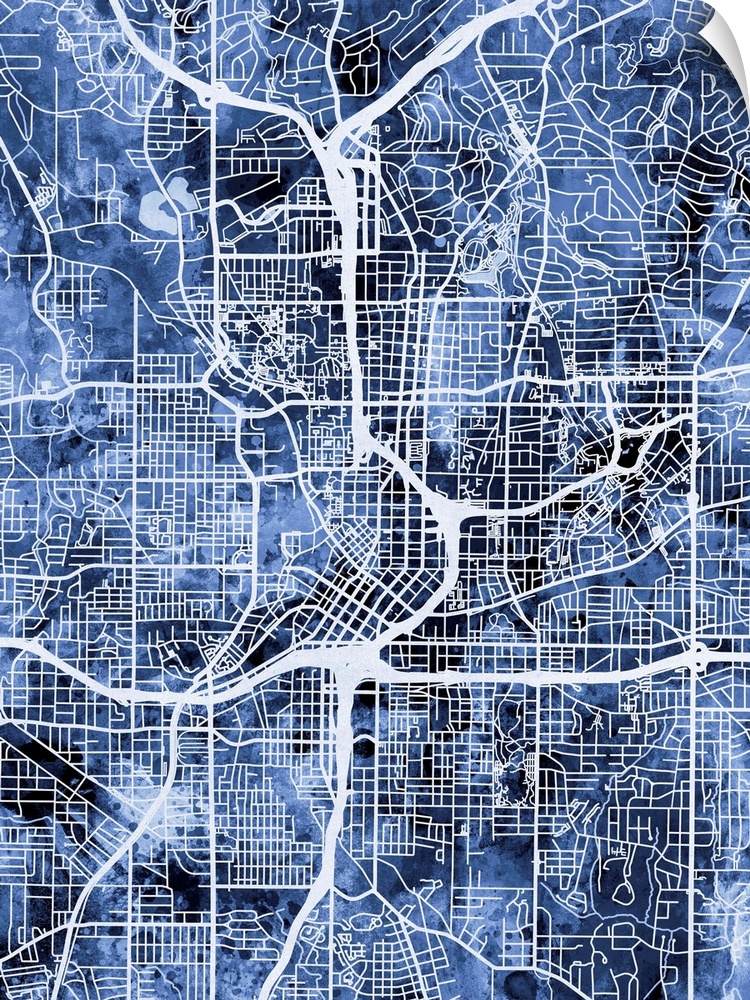 Contemporary watercolor city street map of Atlanta.