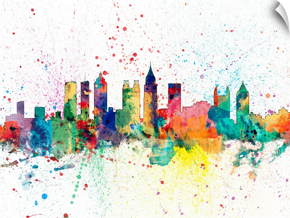 Contemporary colorful paint splash of the Atlanta skyline.