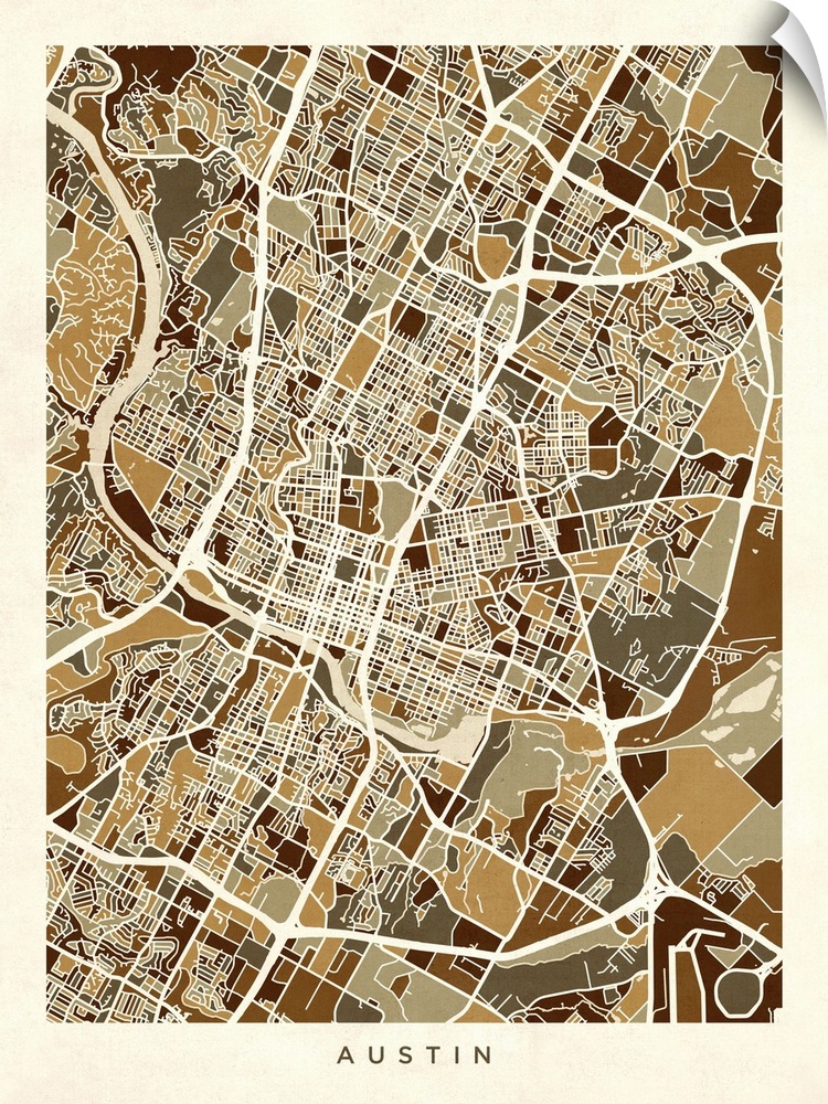 A street map of Austin, Texas, United States.